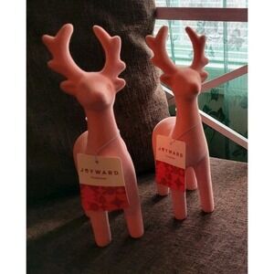 Deer Figurines in Coral Orange Joyward Flocked 9.6" Soft Feel, Set of 2 - NEW